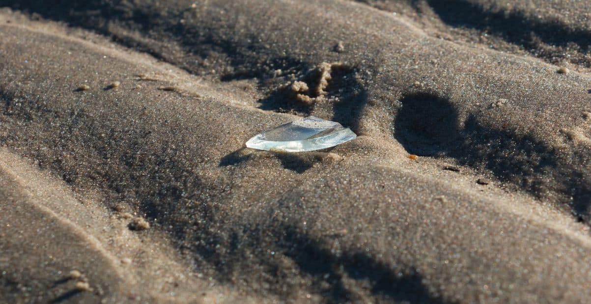 glass shard on the beach
